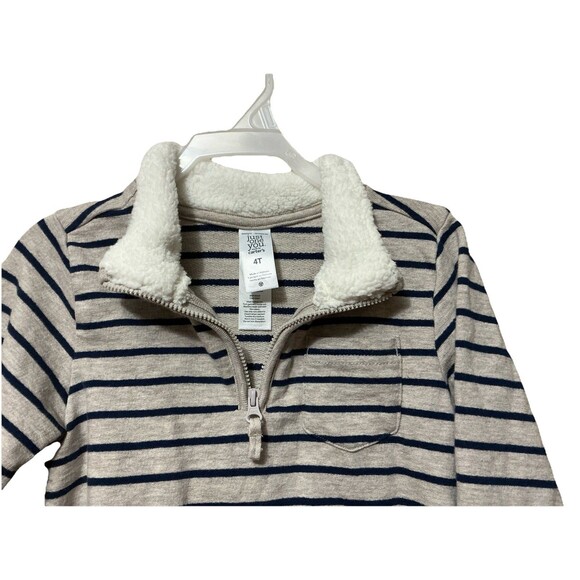 Boys Long Sleeve Pullover Size 4T Sherpa Collar Quarter-Zip Striped Cat & Jack - Picture 3 of 5